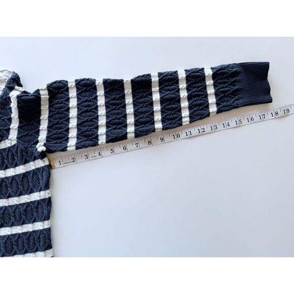 MILLY Stripe Textured Cable Stitch Crew Neck Sweater in Navy & White Size Medium - Picture 13 of 13